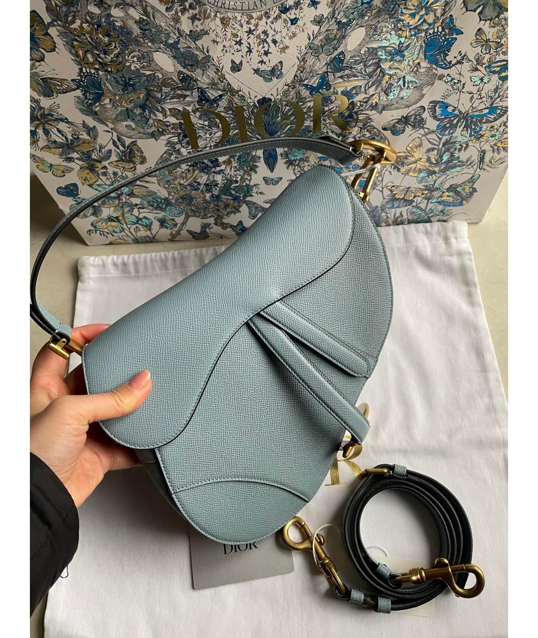 CHRISTIAN DIOR Голубая кожаная сумка с короткими ручками, фото 2