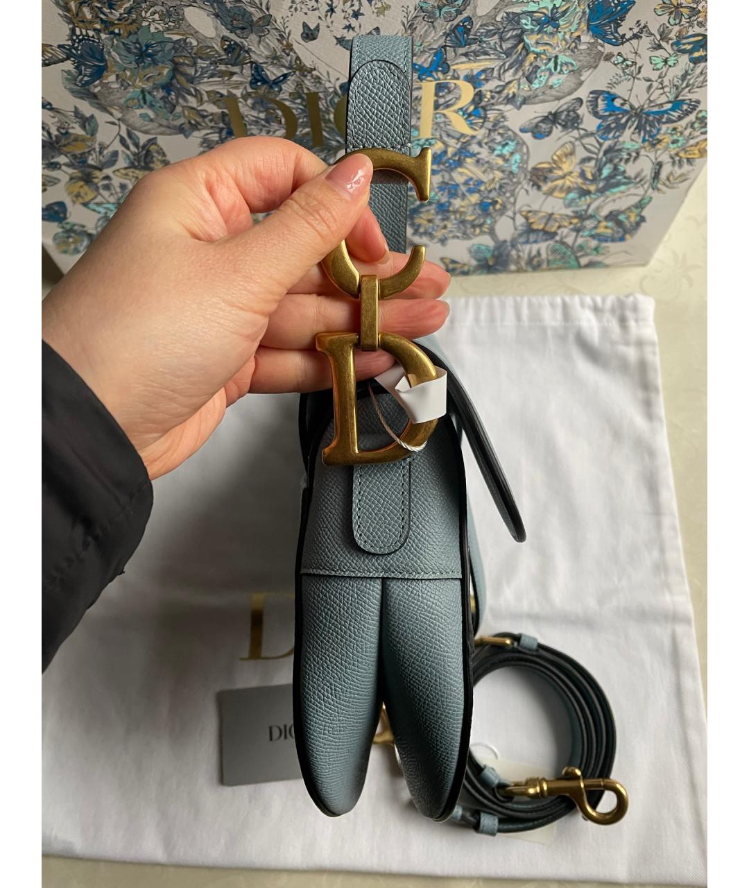 CHRISTIAN DIOR Голубая кожаная сумка с короткими ручками, фото 5