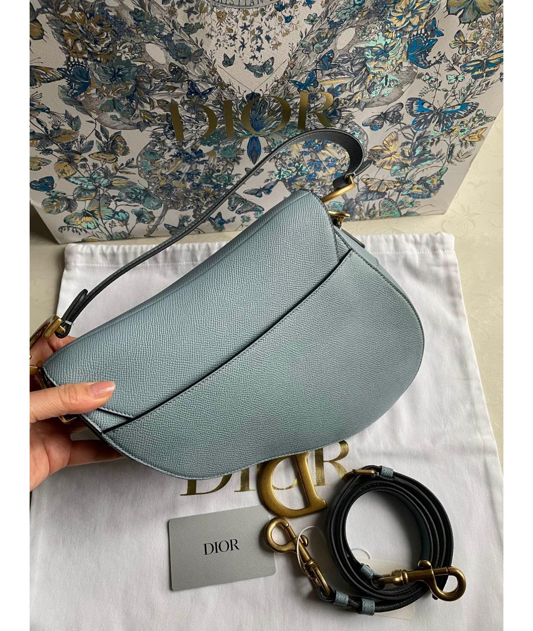 CHRISTIAN DIOR Голубая кожаная сумка с короткими ручками, фото 3