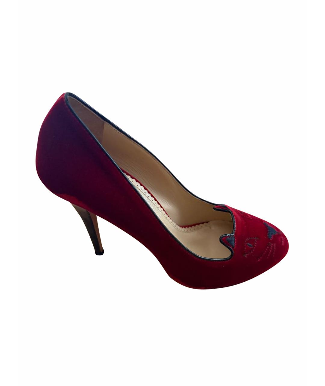 CHARLOTTE OLYMPIA Бордовые бархатные туфли, фото 1