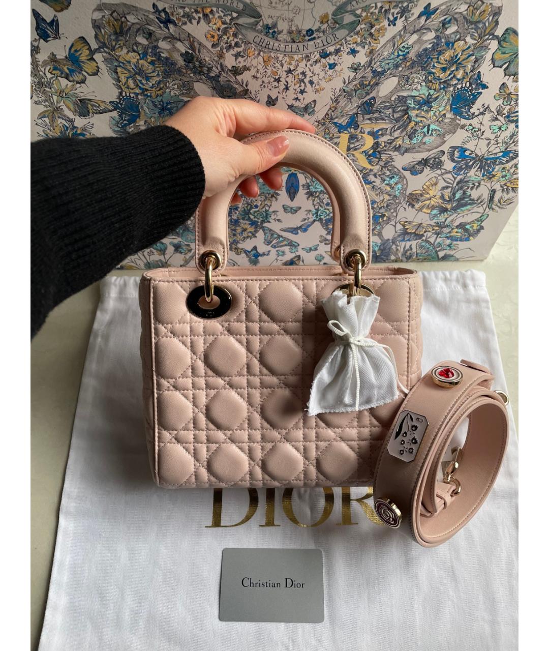 CHRISTIAN DIOR Розовая кожаная сумка с короткими ручками, фото 7