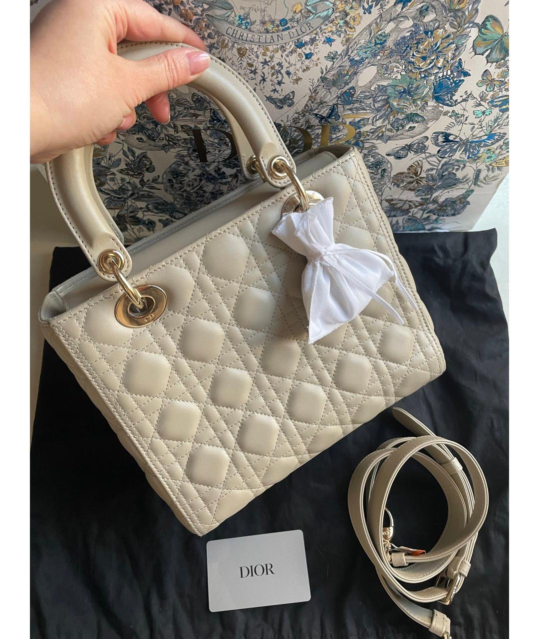 CHRISTIAN DIOR Бежевая кожаная сумка с короткими ручками, фото 7