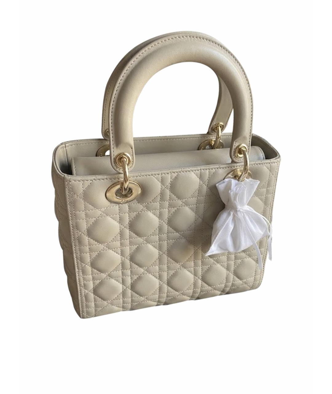 CHRISTIAN DIOR Бежевая кожаная сумка с короткими ручками, фото 1