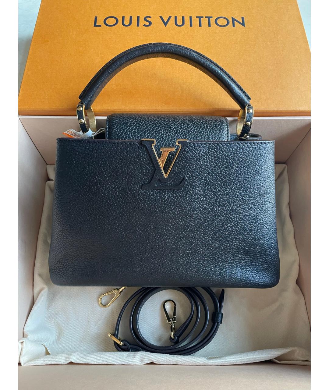 LOUIS VUITTON Черная кожаная сумка с короткими ручками, фото 7