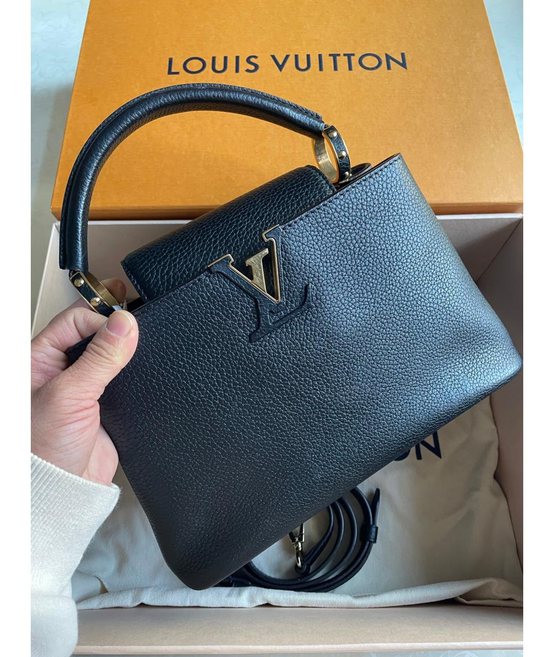 LOUIS VUITTON Черная кожаная сумка с короткими ручками, фото 2