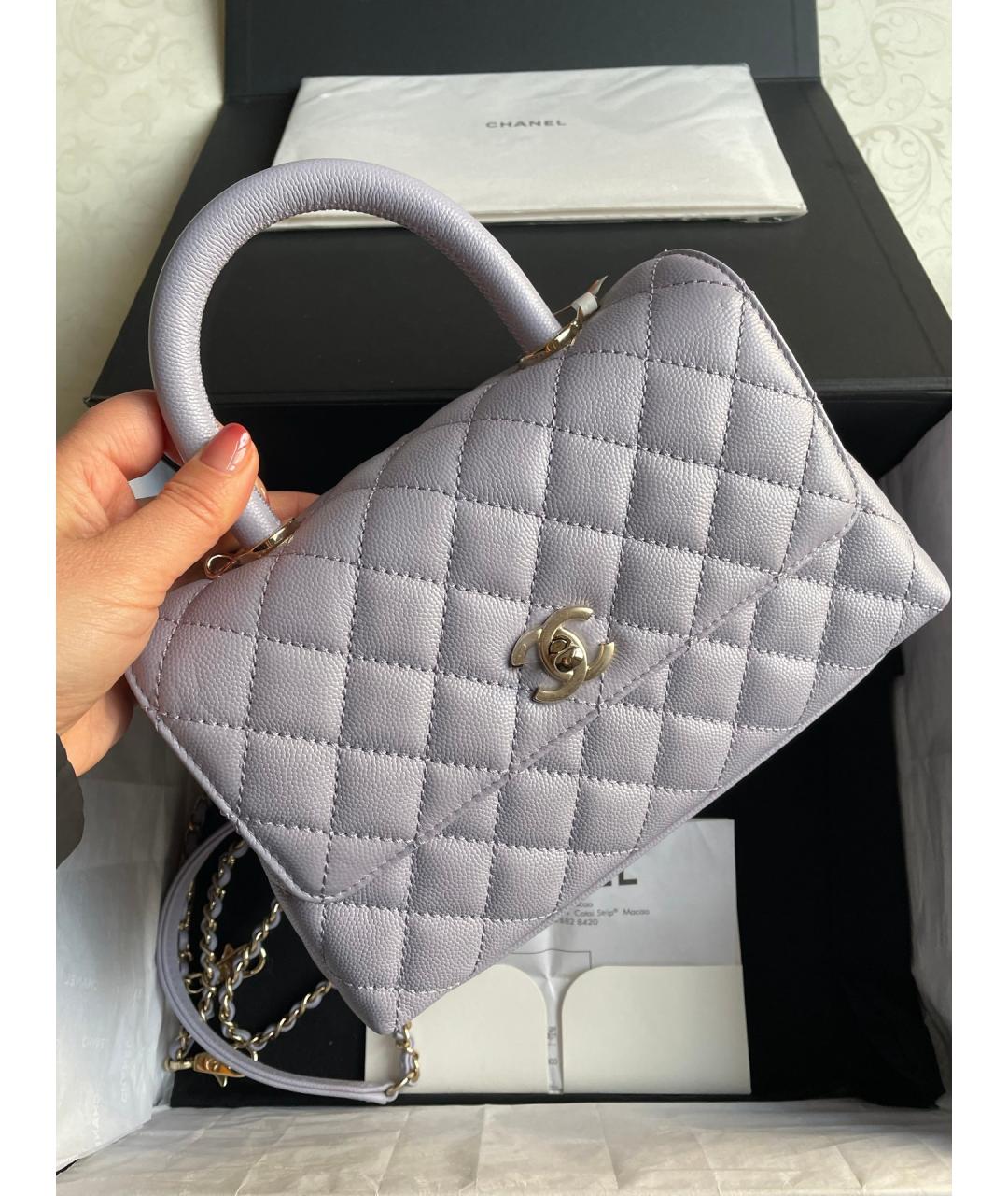 CHANEL Фиолетовая кожаная сумка с короткими ручками, фото 2