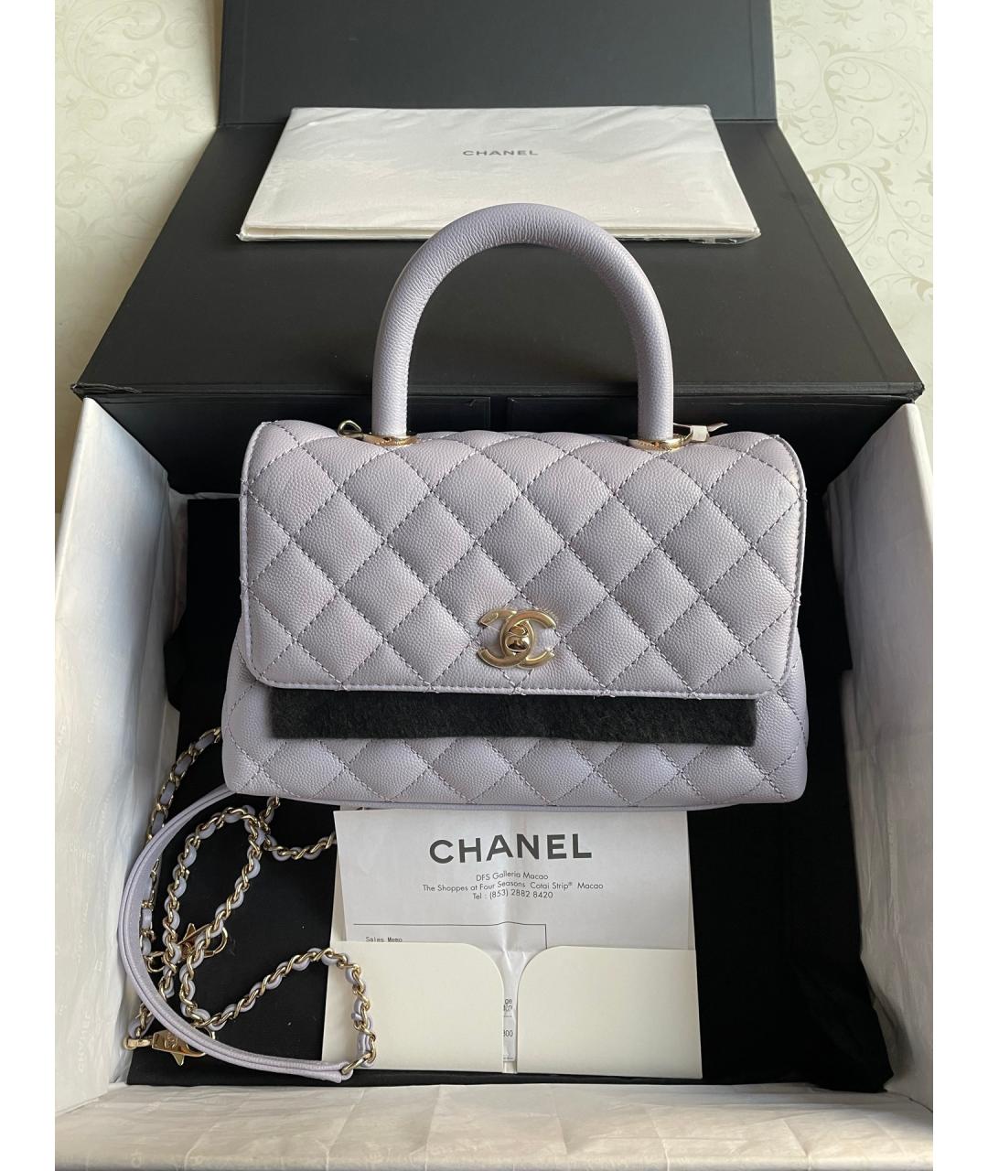 CHANEL Фиолетовая кожаная сумка с короткими ручками, фото 7