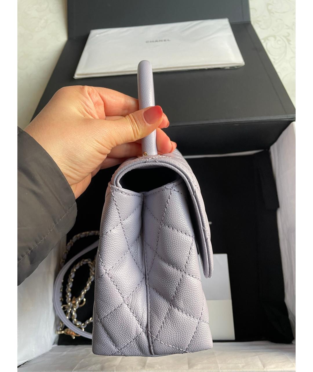 CHANEL Фиолетовая кожаная сумка с короткими ручками, фото 5