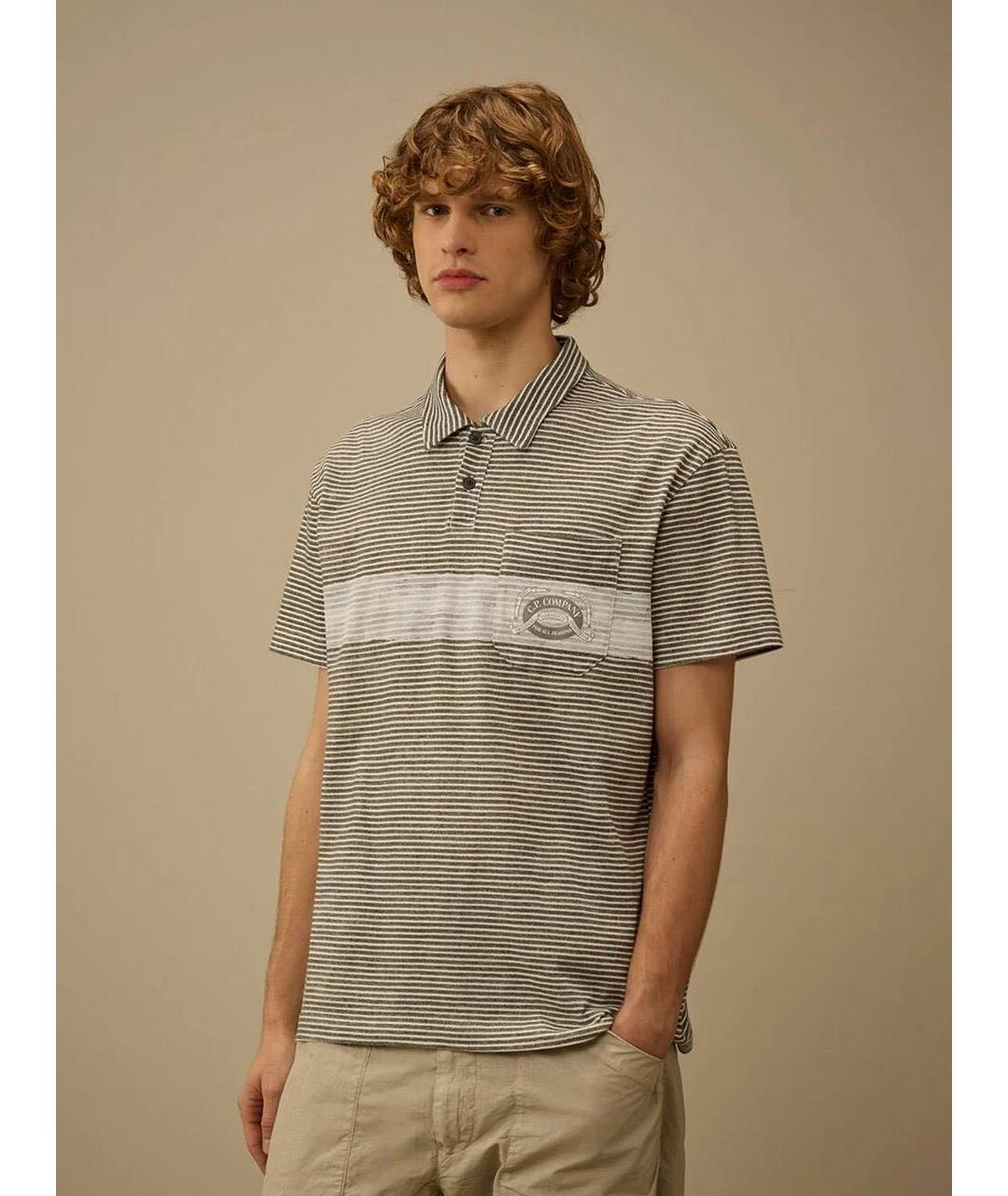 CP COMPANY Серое хлопковое поло с коротким рукавом, фото 2