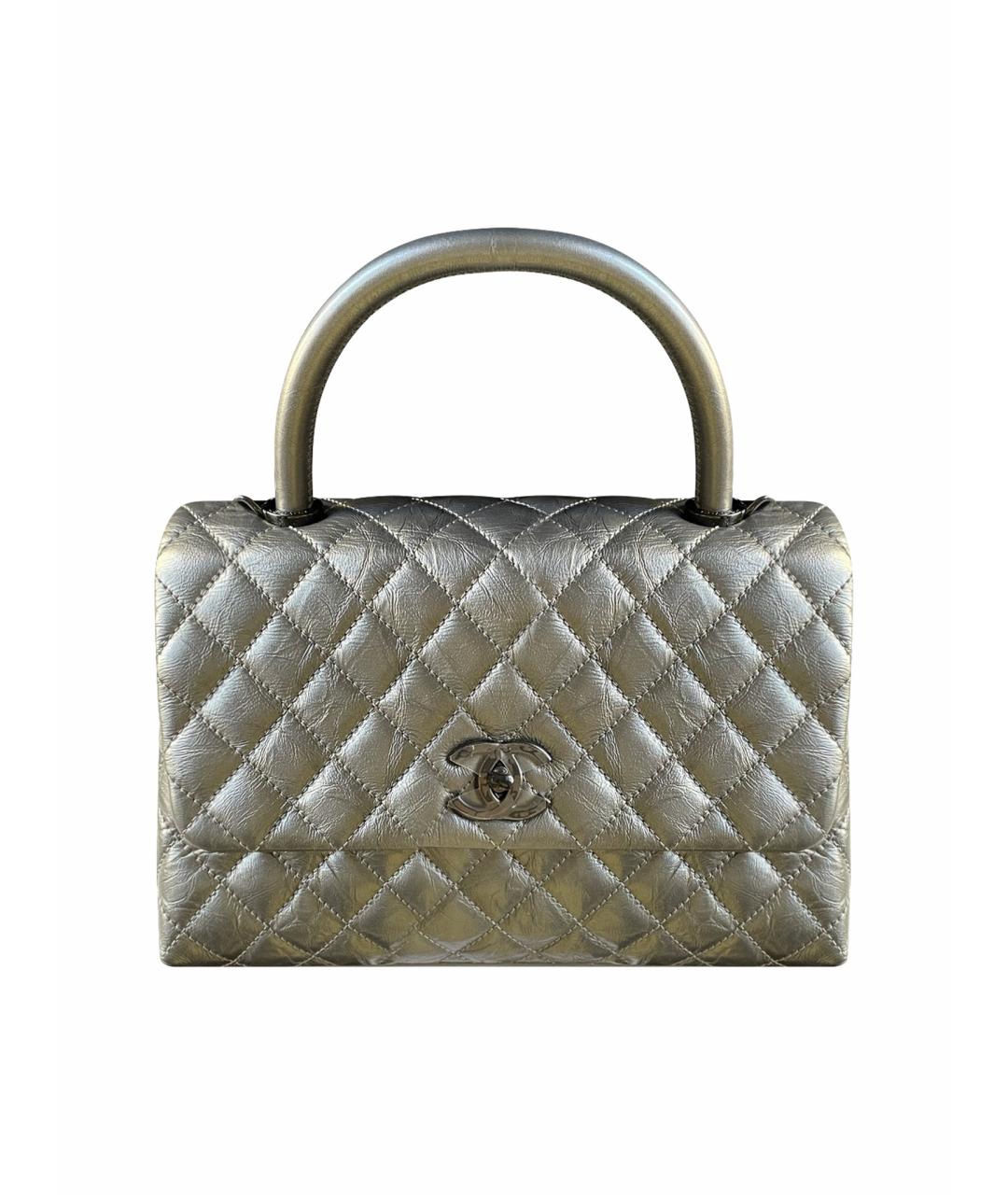 CHANEL Серая кожаная сумка с короткими ручками, фото 1