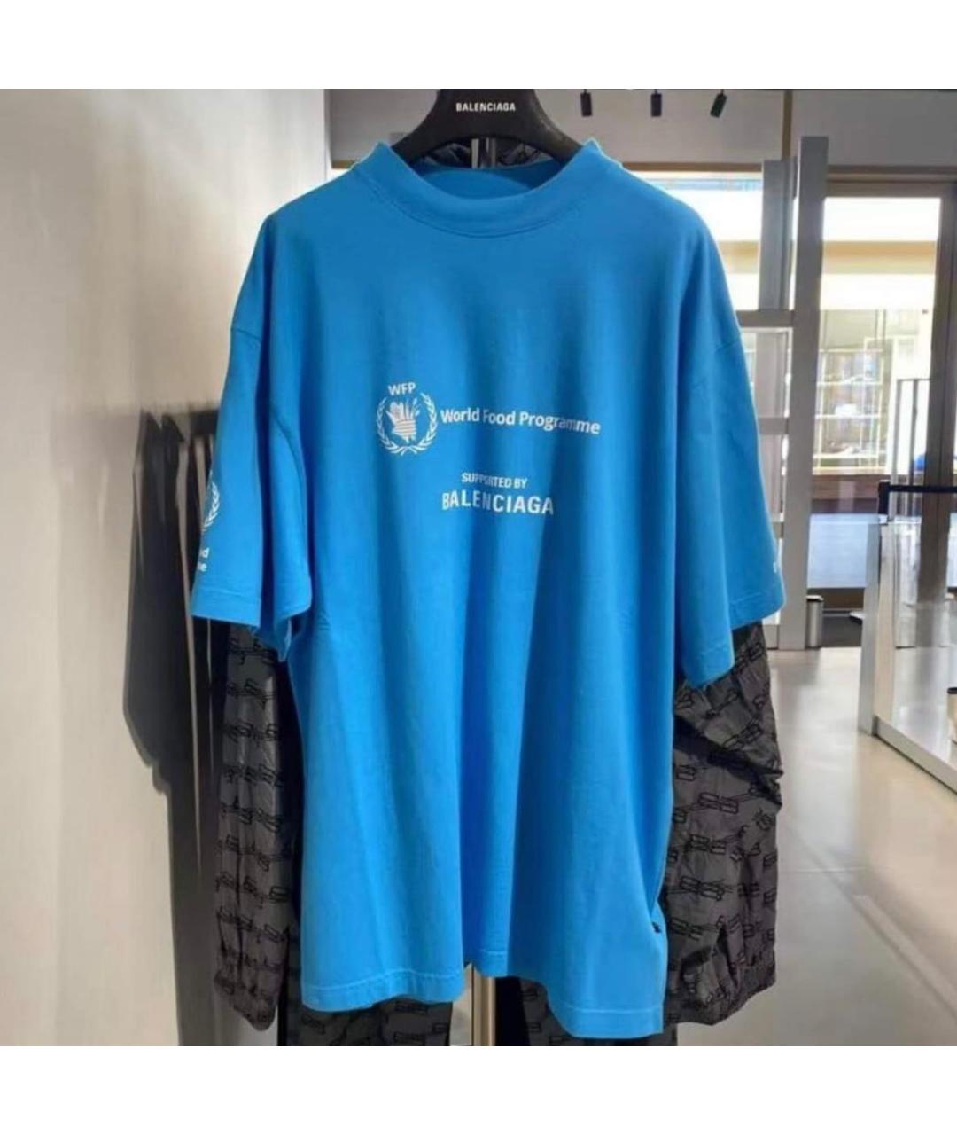 BALENCIAGA Голубая хлопковая футболка, фото 3