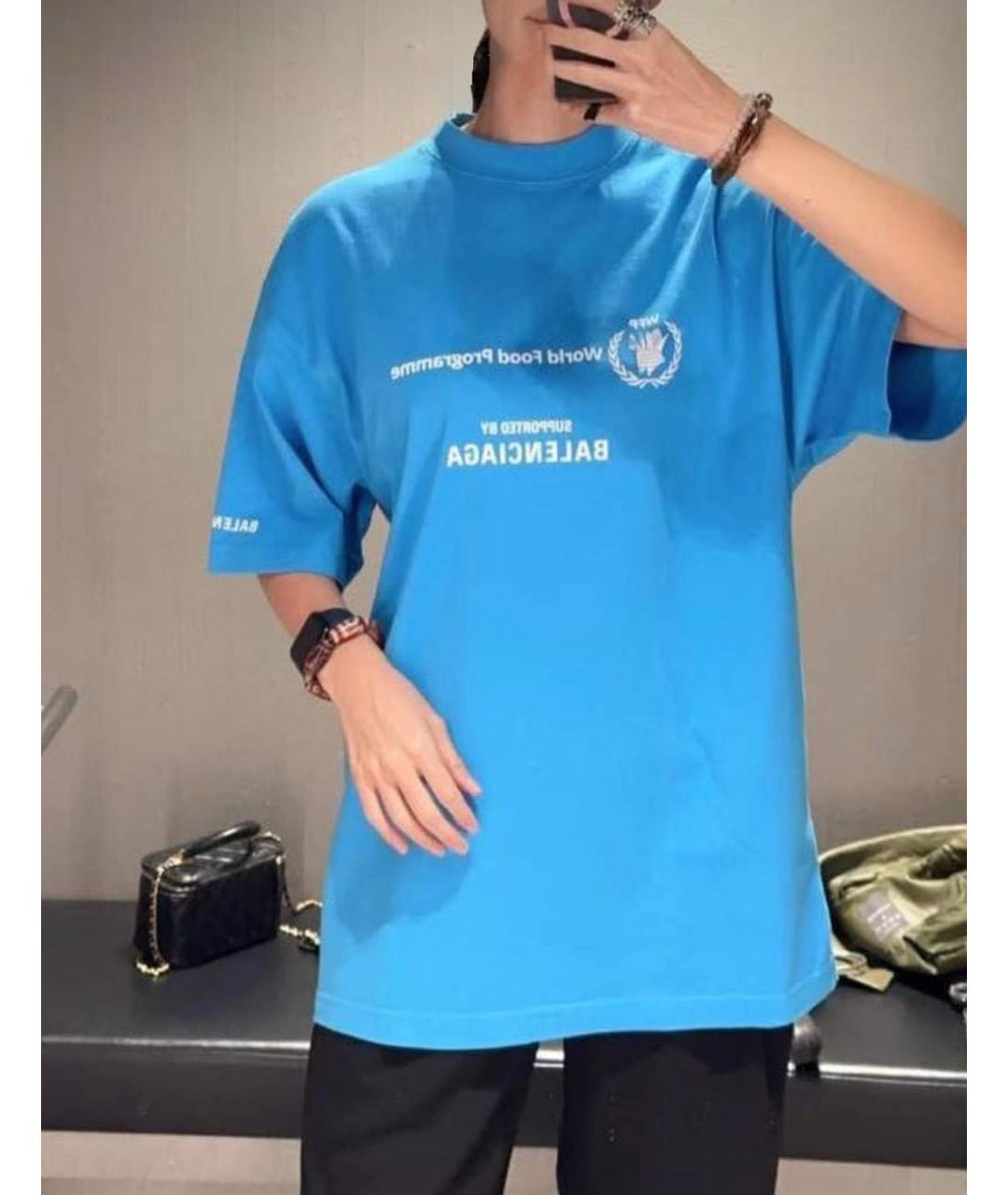 BALENCIAGA Голубая хлопковая футболка, фото 4
