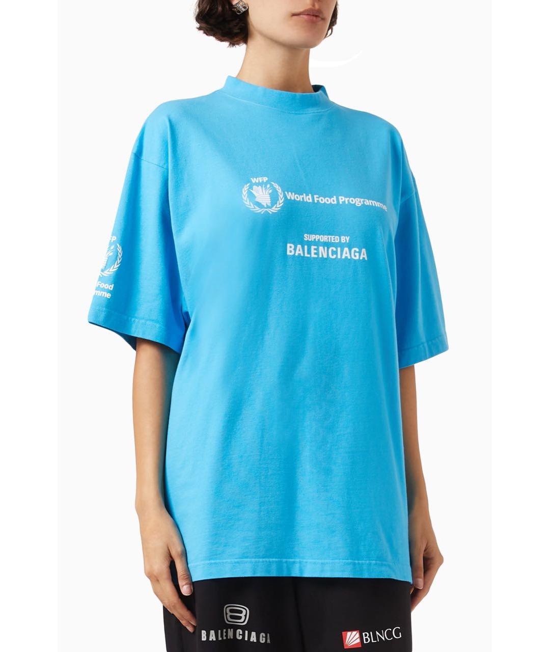 BALENCIAGA Голубая хлопковая футболка, фото 2