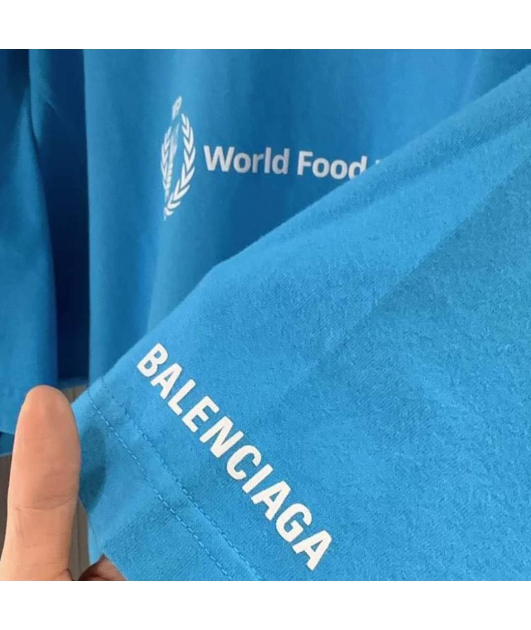 BALENCIAGA Голубая хлопковая футболка, фото 5