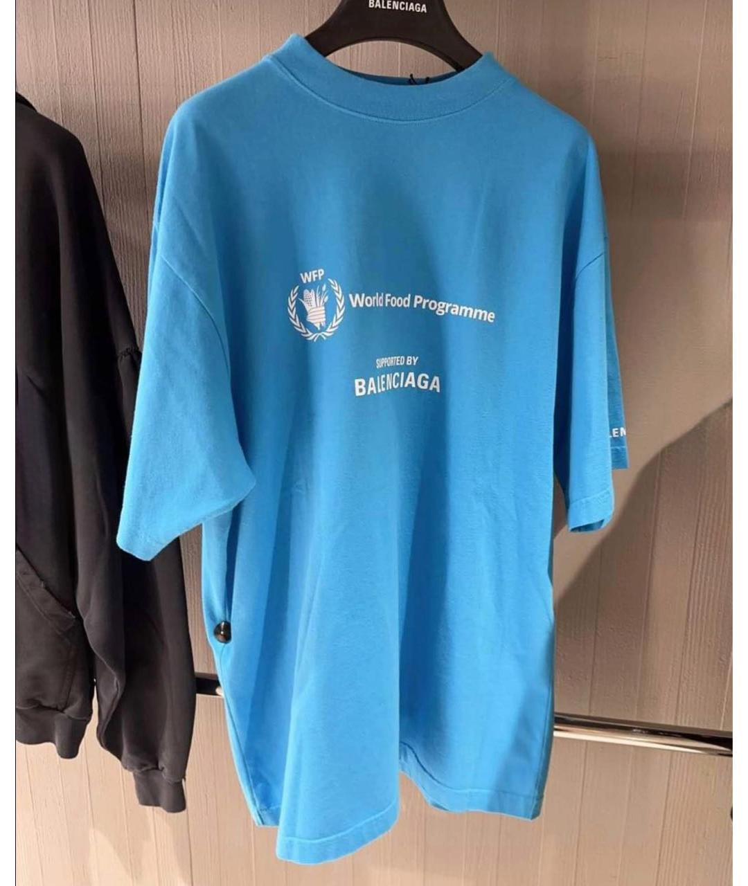 BALENCIAGA Голубая хлопковая футболка, фото 6