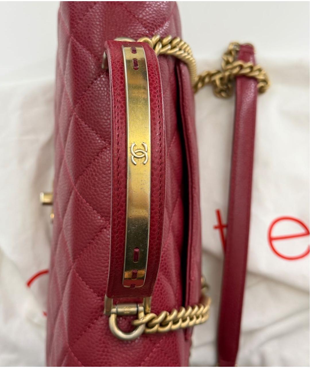 CHANEL Красная кожаная сумка с короткими ручками, фото 8