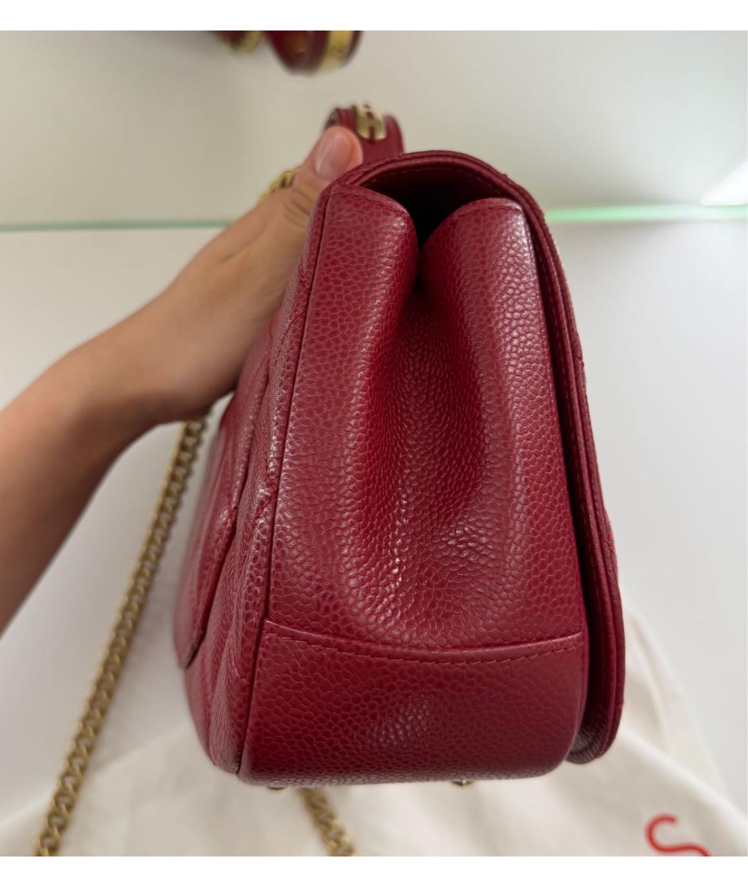 CHANEL Красная кожаная сумка с короткими ручками, фото 4