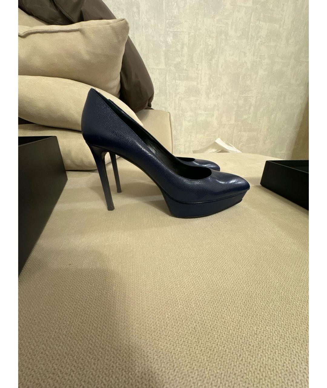 SAINT LAURENT Синие кожаные туфли, фото 5