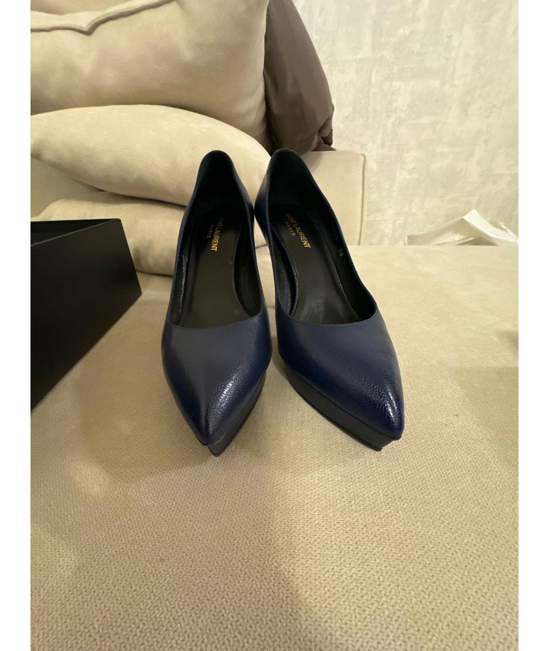 SAINT LAURENT Синие кожаные туфли, фото 2