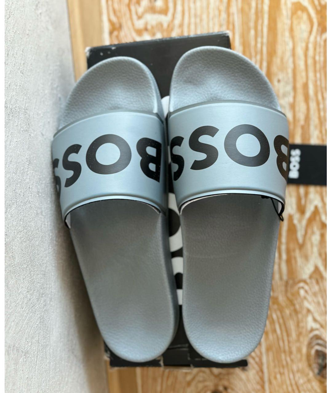HUGO BOSS Серые резиновые шлепанцы, фото 3