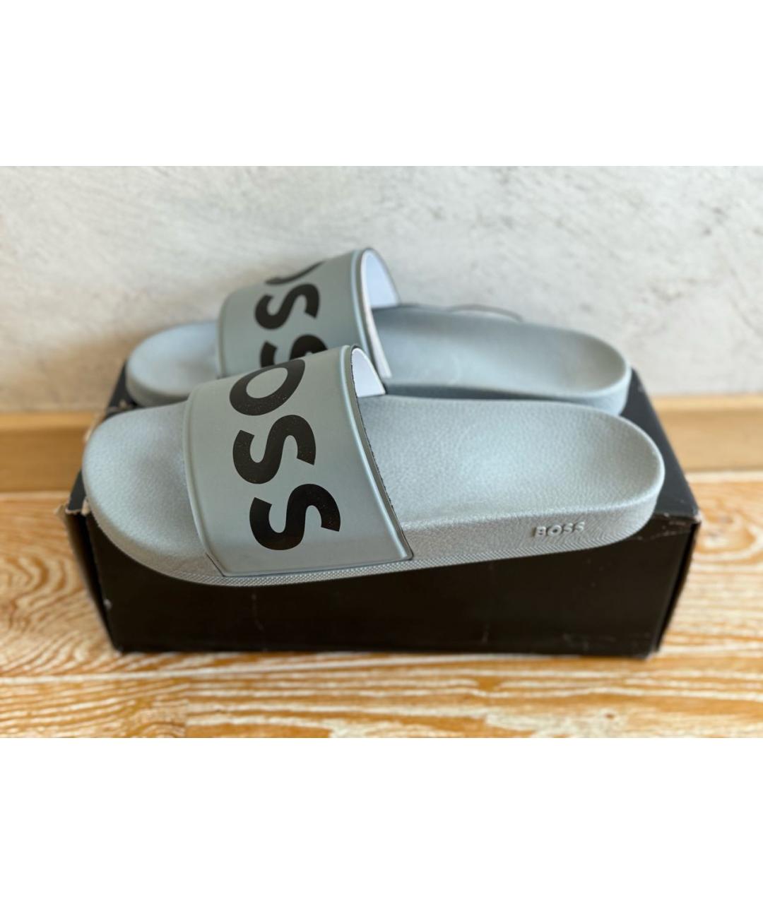 HUGO BOSS Серые резиновые шлепанцы, фото 9