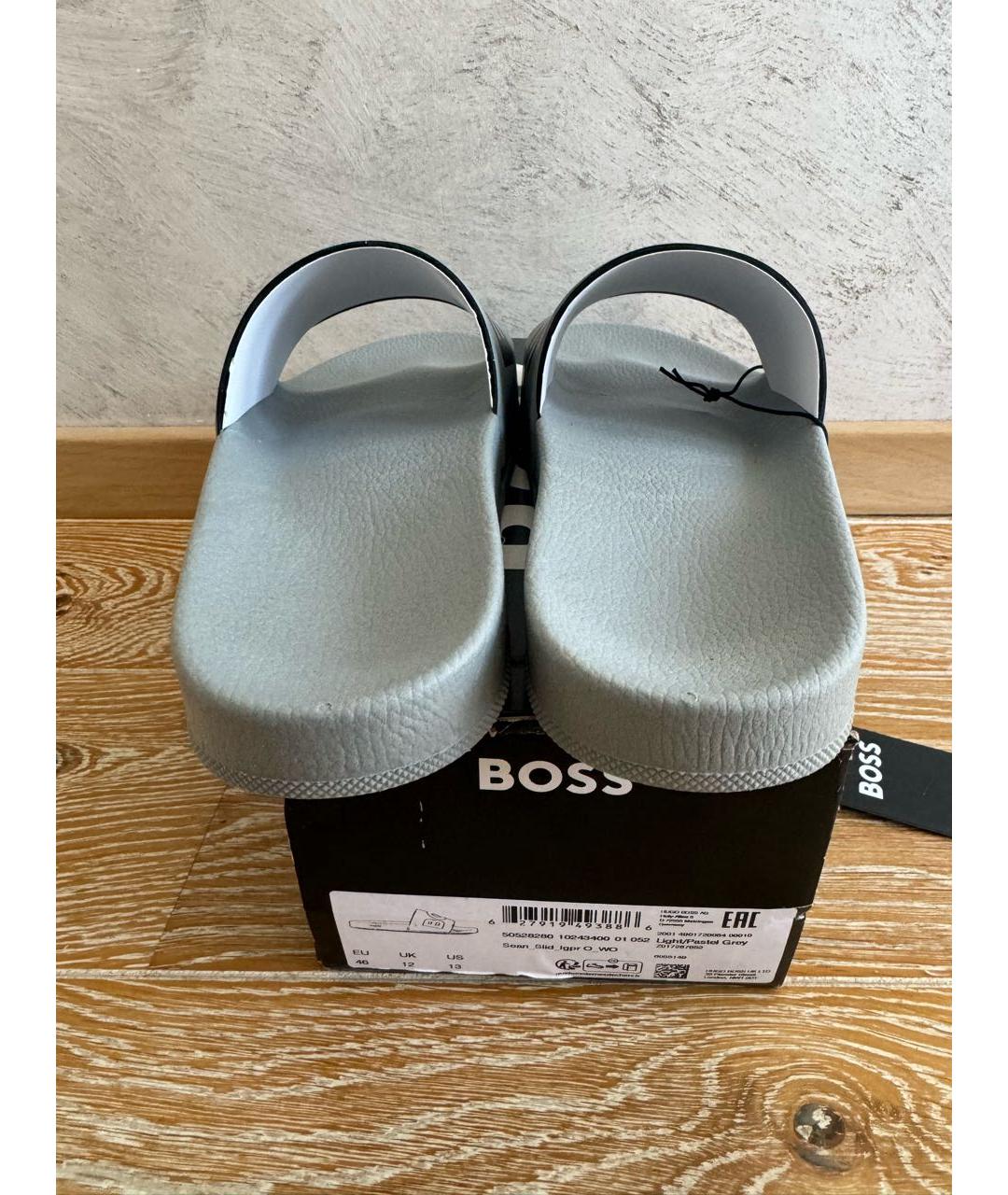 HUGO BOSS Серые резиновые шлепанцы, фото 4