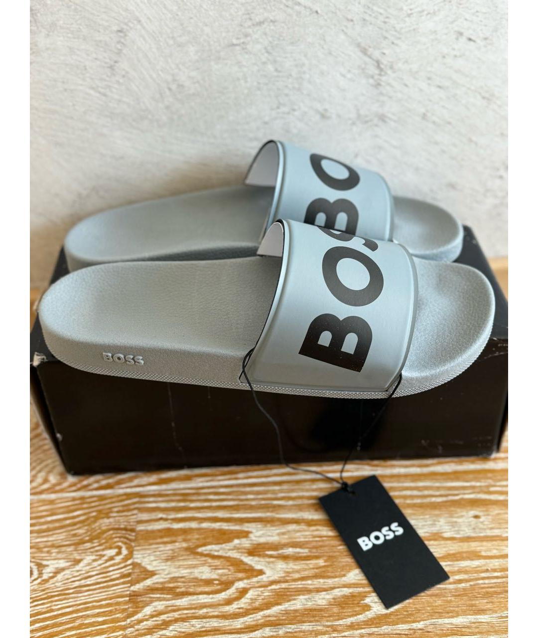 HUGO BOSS Серые резиновые шлепанцы, фото 8