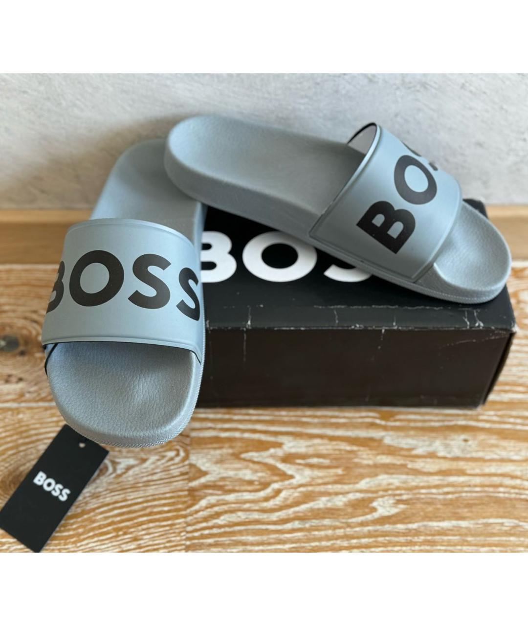 HUGO BOSS Серые резиновые шлепанцы, фото 7