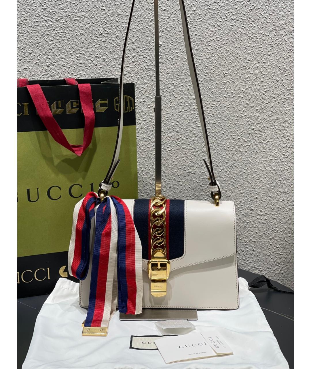 GUCCI Белая кожаная сумка через плечо, фото 10