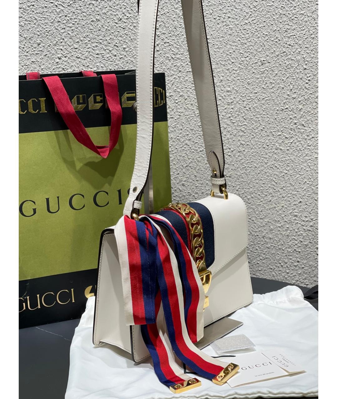 GUCCI Белая кожаная сумка через плечо, фото 3