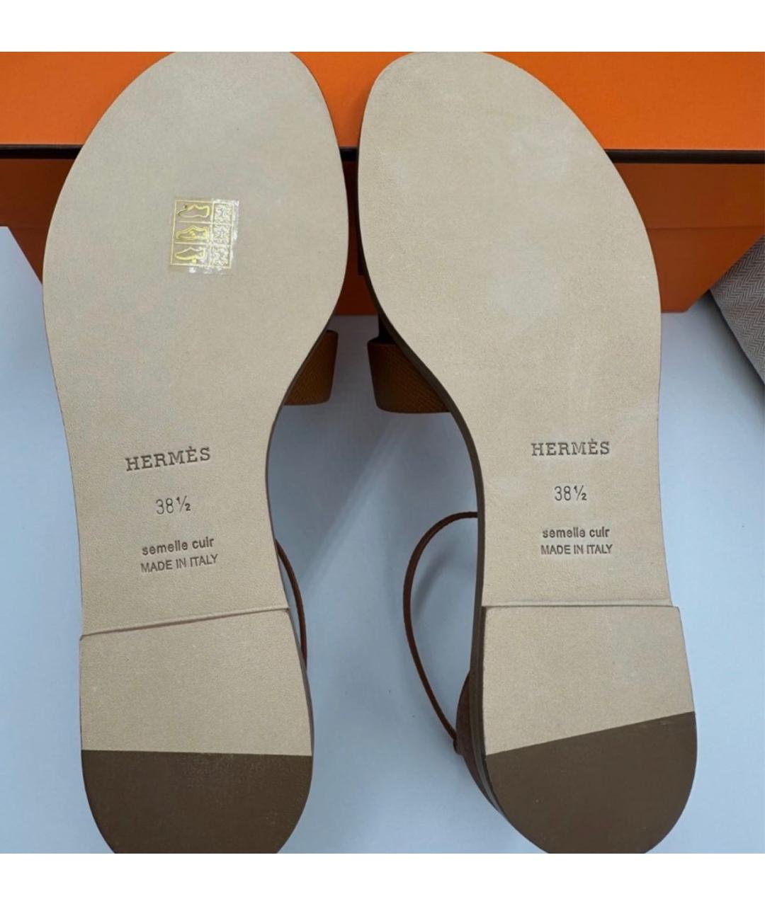 HERMES Коричневые кожаные сандалии, фото 6