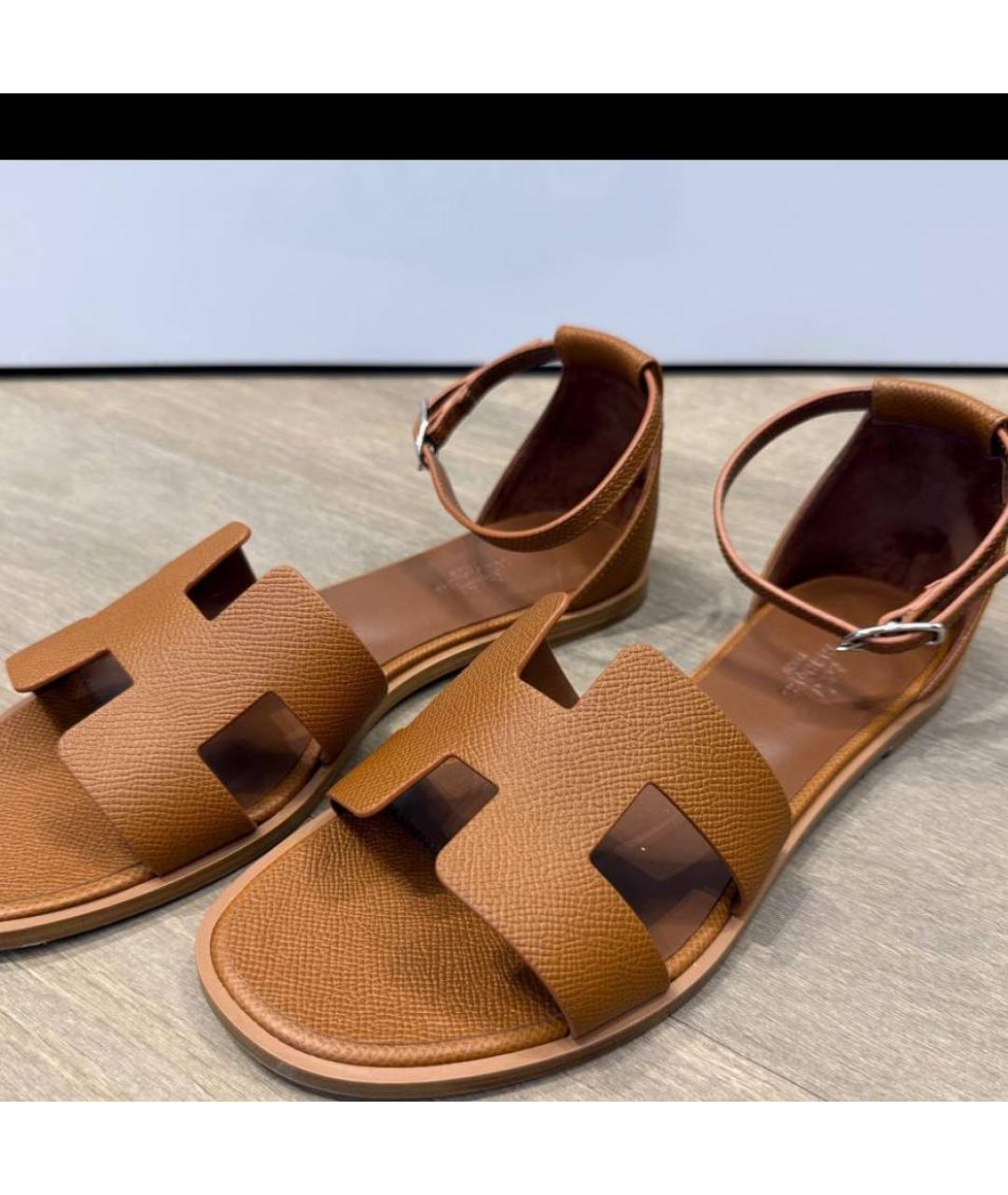 HERMES Коричневые кожаные сандалии, фото 2