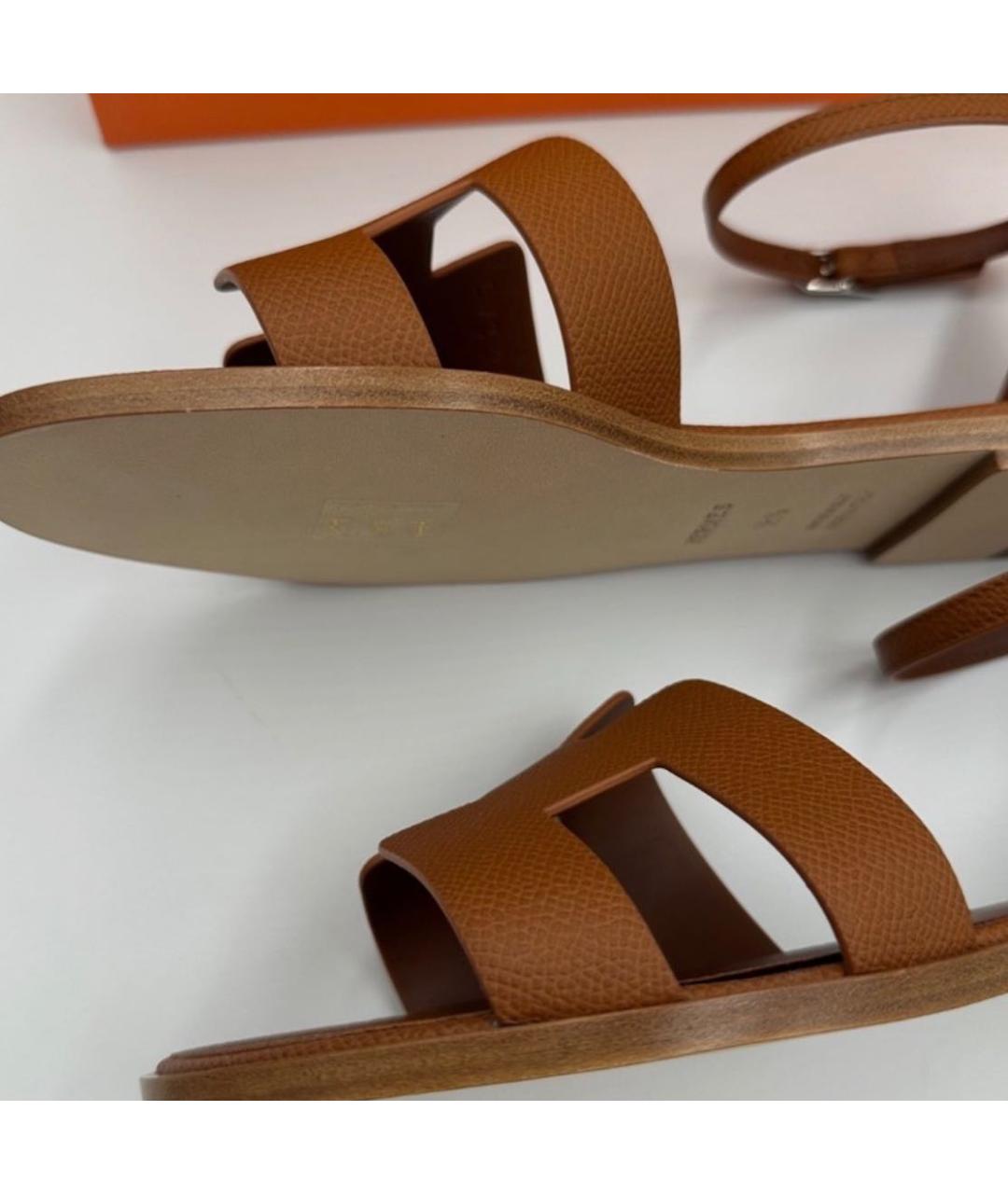 HERMES Коричневые кожаные сандалии, фото 4
