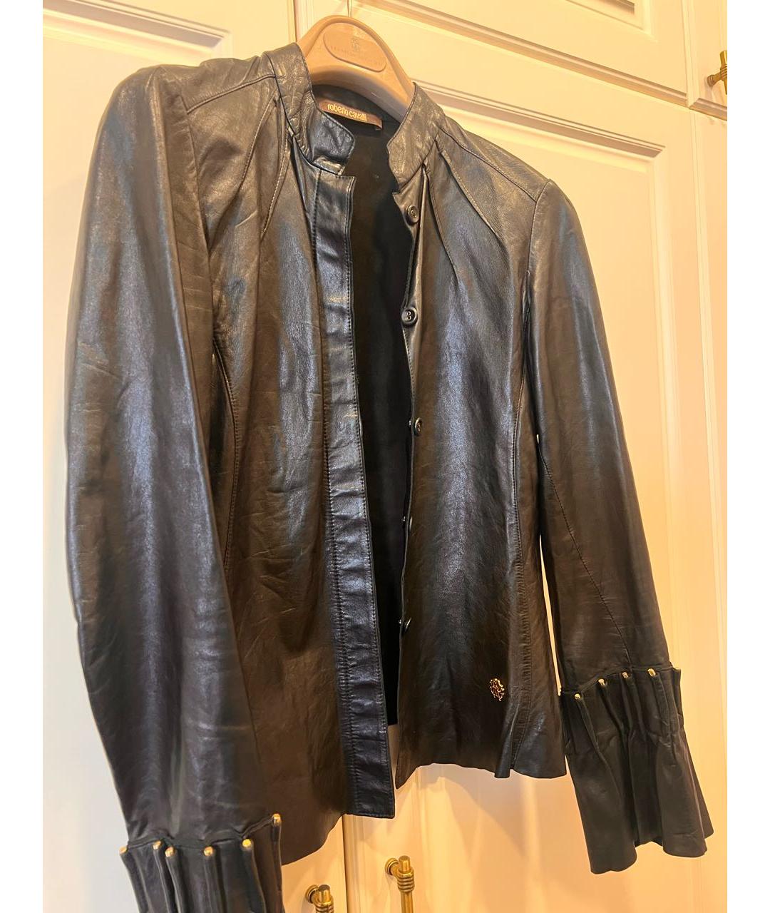 ROBERTO CAVALLI Черная кожаная куртка, фото 2