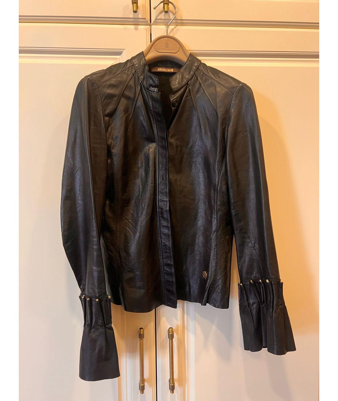 ROBERTO CAVALLI Черная кожаная куртка, фото 5