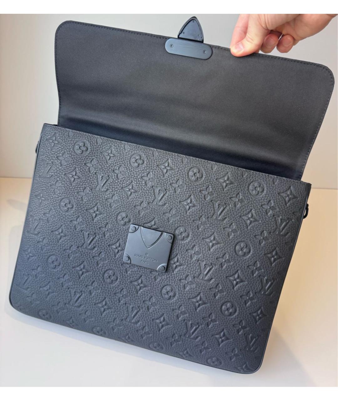 LOUIS VUITTON Черный кожаный портфель, фото 6