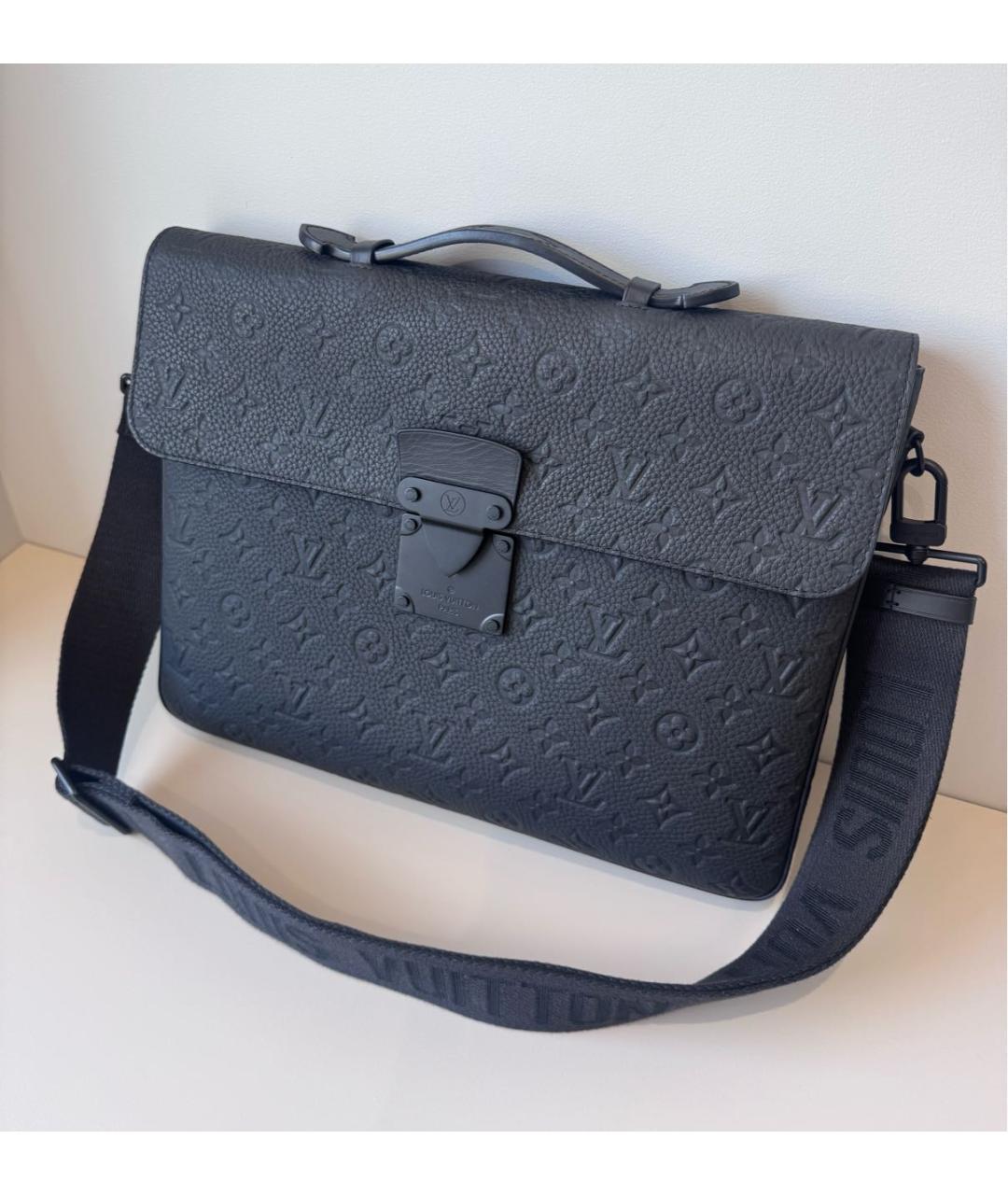 LOUIS VUITTON Черный кожаный портфель, фото 2