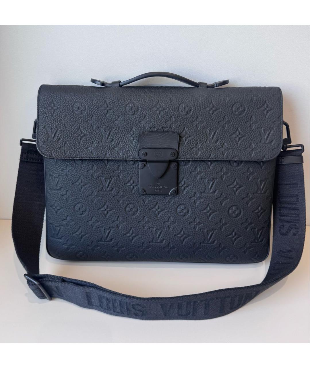 LOUIS VUITTON Черный кожаный портфель, фото 9