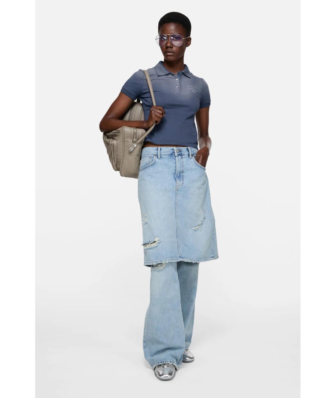 ACNE STUDIOS Синяя хлопко-эластановая футболка, фото 6