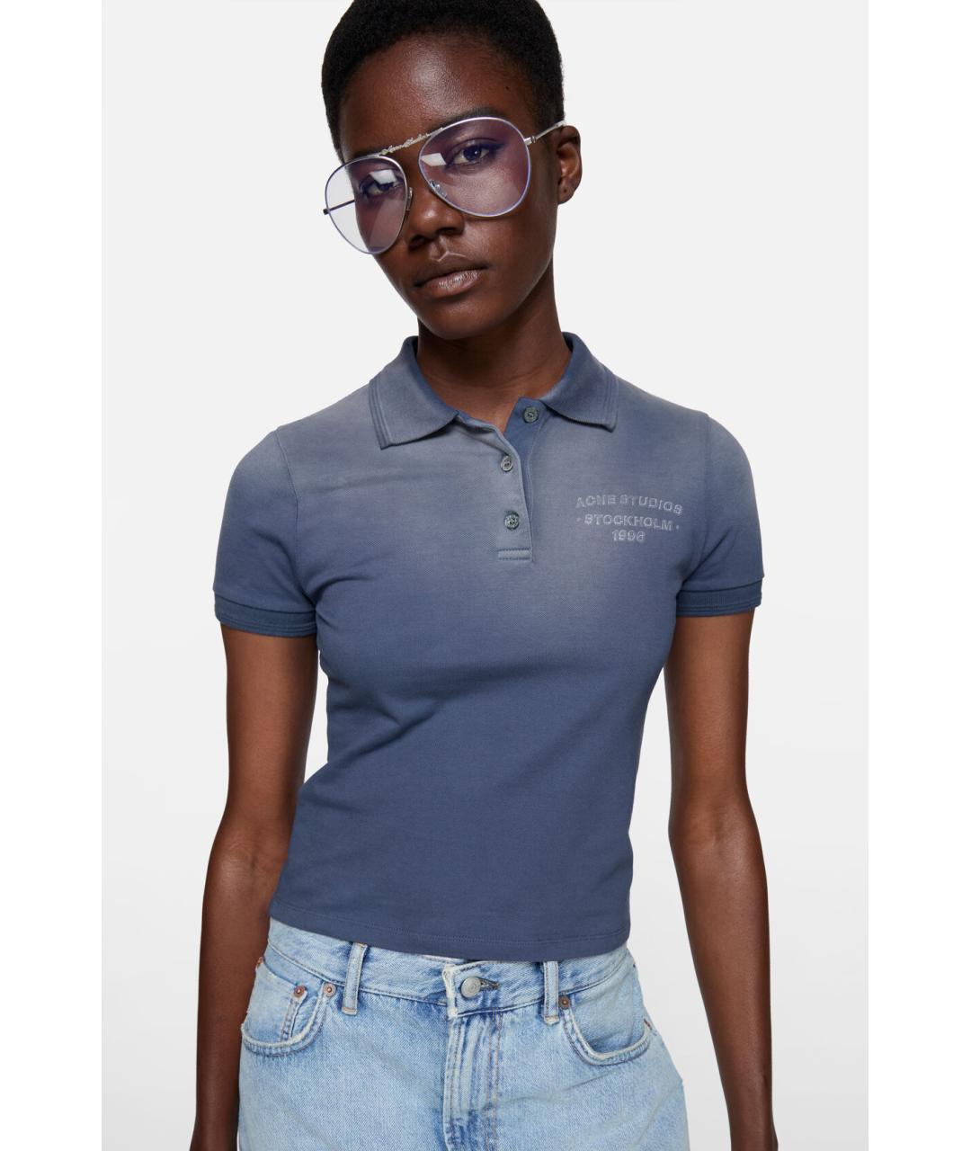 ACNE STUDIOS Синяя хлопко-эластановая футболка, фото 4