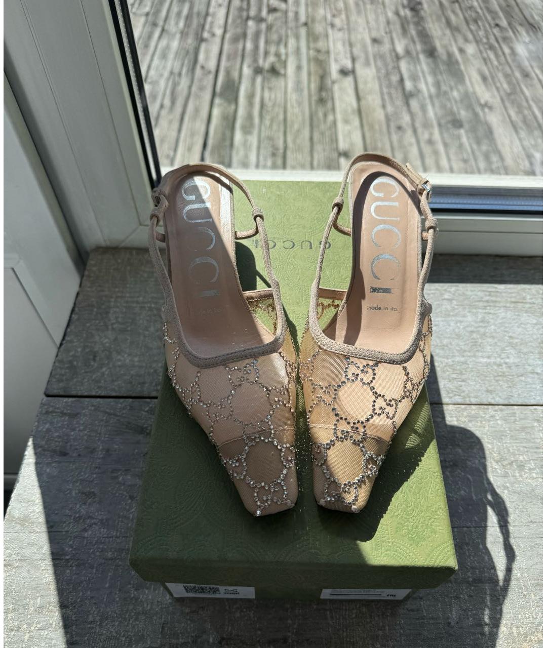 GUCCI Бежевые кожаные босоножки, фото 5