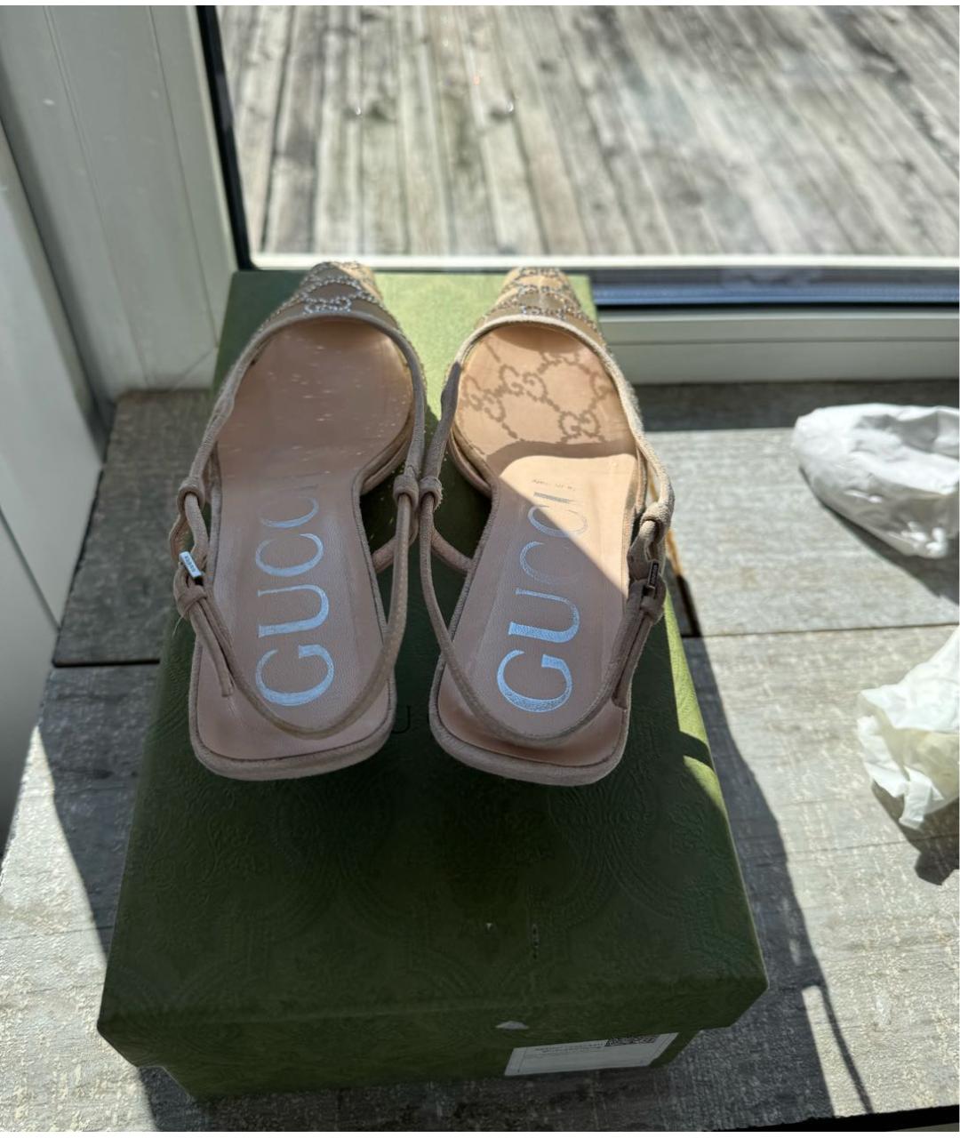 GUCCI Бежевые кожаные босоножки, фото 3