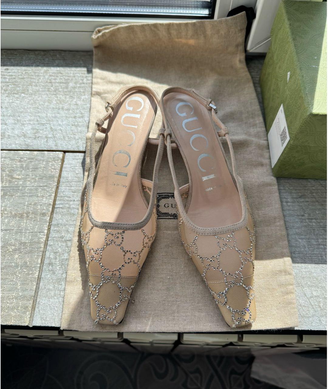 GUCCI Бежевые кожаные босоножки, фото 2