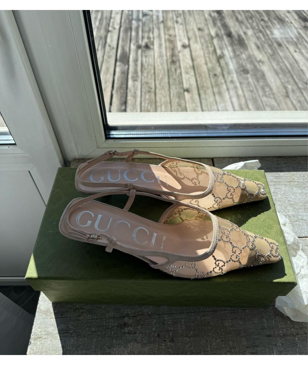 GUCCI Бежевые кожаные босоножки, фото 6