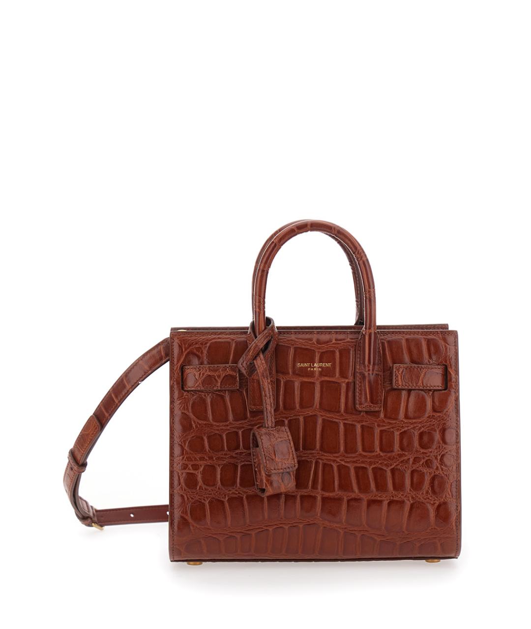 SAINT LAURENT Коричневая кожаная сумка тоут, фото 1