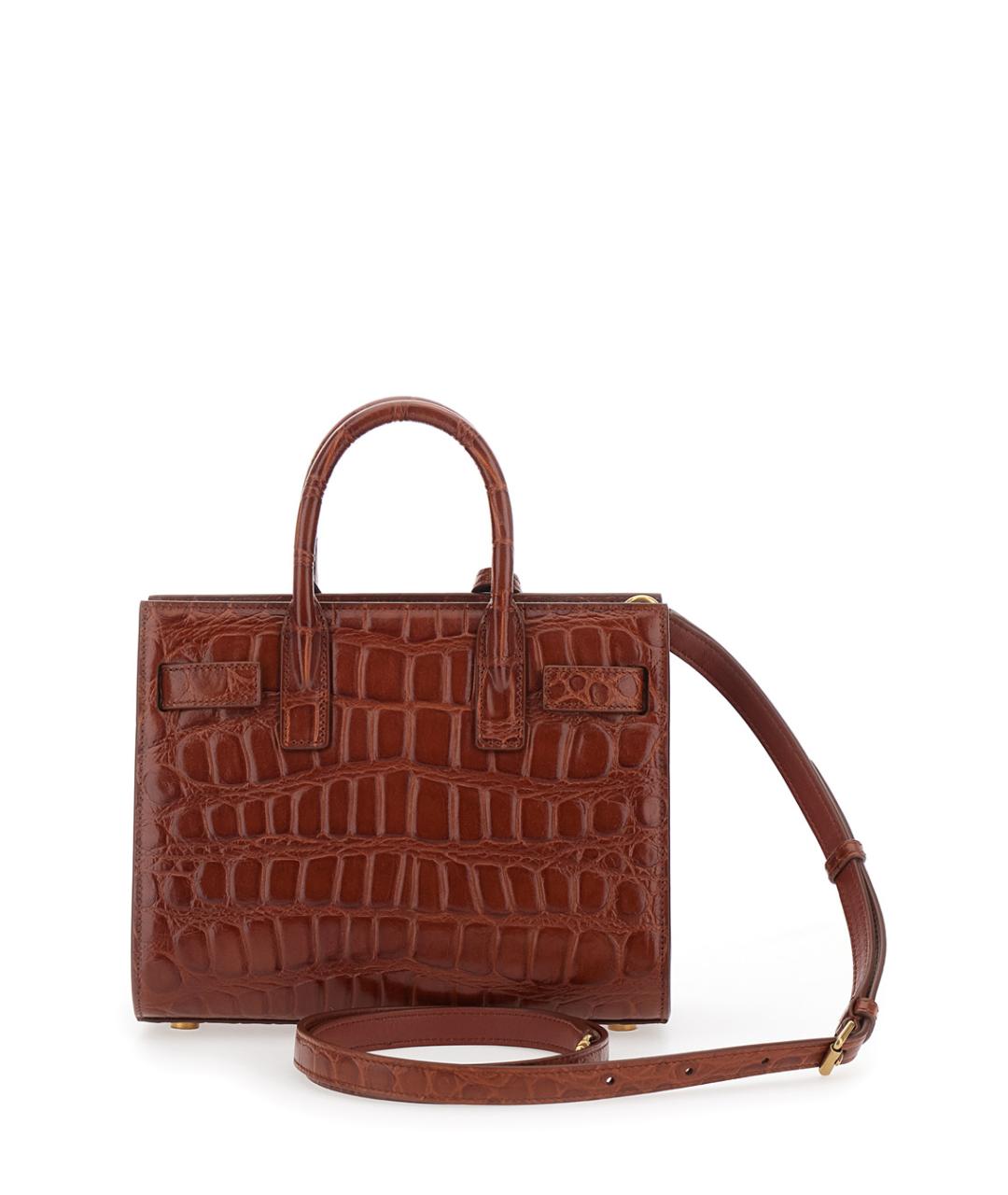 SAINT LAURENT Коричневая кожаная сумка тоут, фото 2