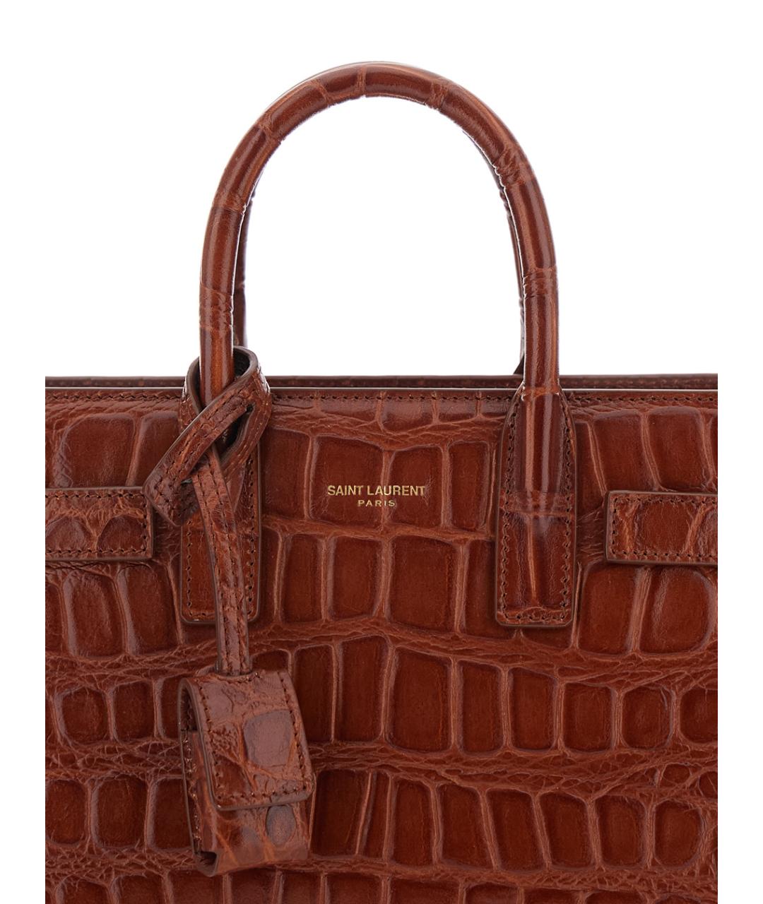 SAINT LAURENT Коричневая кожаная сумка тоут, фото 3