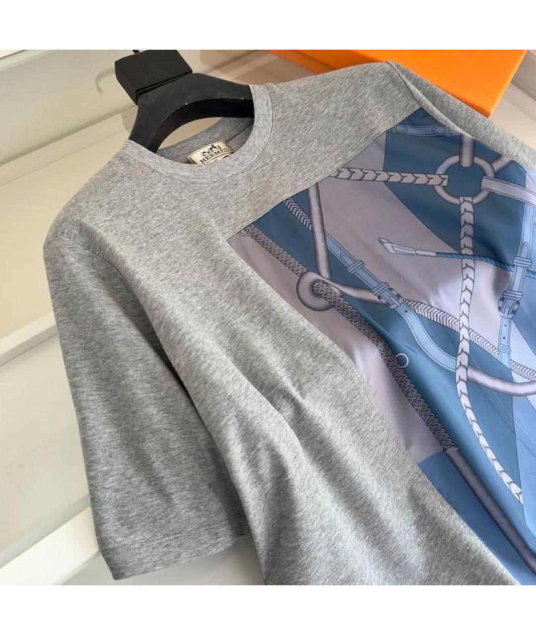 HERMES Серая хлопковая футболка, фото 5