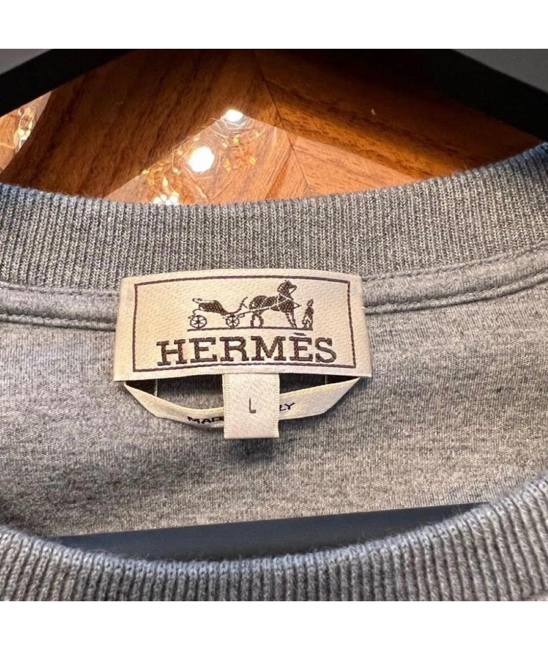 HERMES Серая хлопковая футболка, фото 3