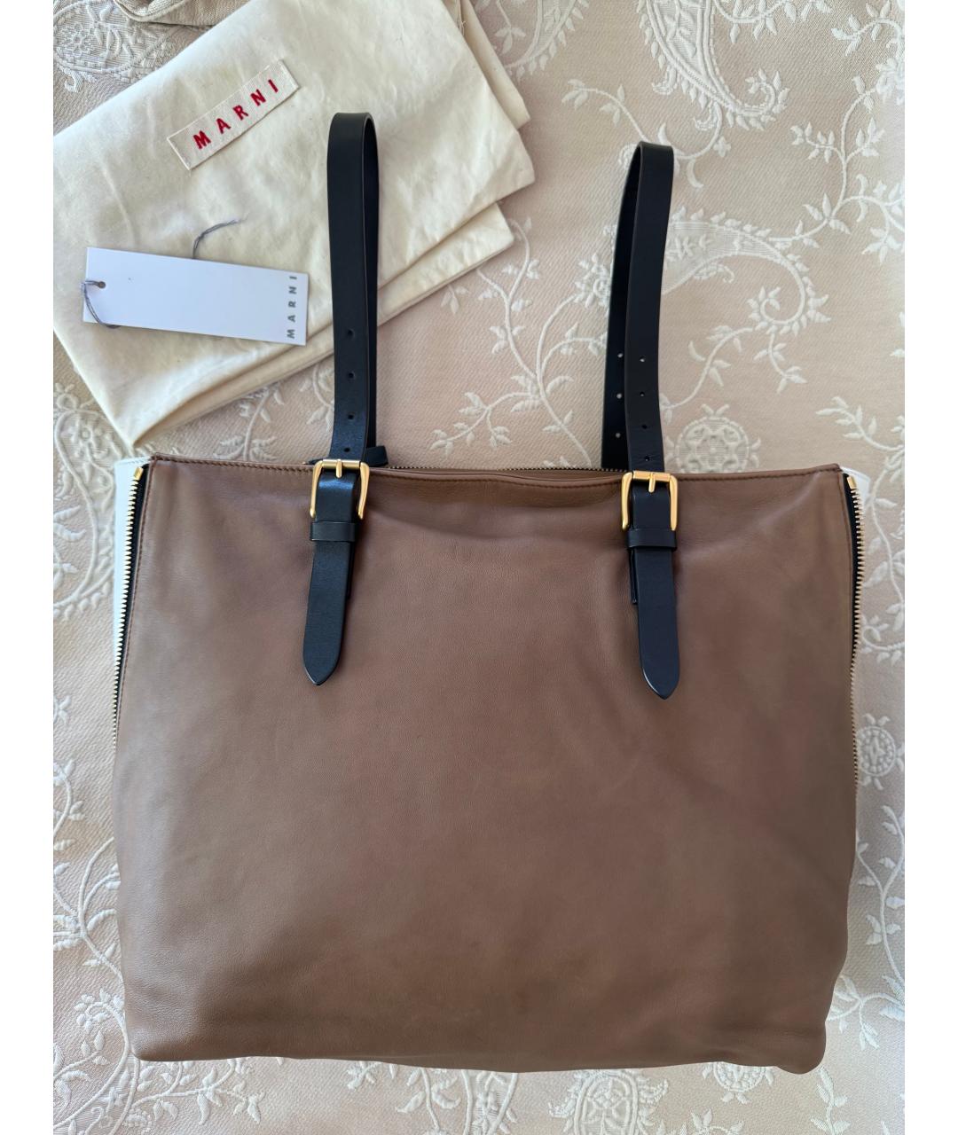 MARNI Коричневая кожаная сумка тоут, фото 3